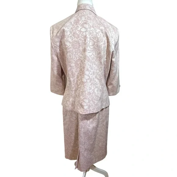 VTG Linea Domani Skirt Suit Womens 14 Pink Floral Jacquard 2pc Blazer Set Y1299 - Picture 5 of 10